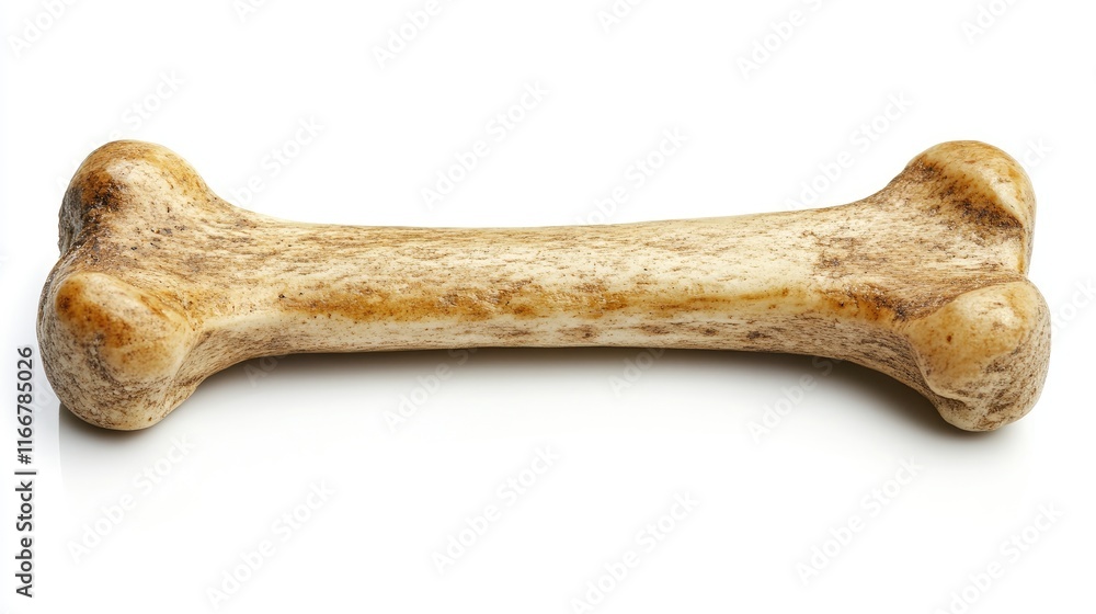 Natural dog bone chew toy isolated on white background for pet care and nutrition concept
