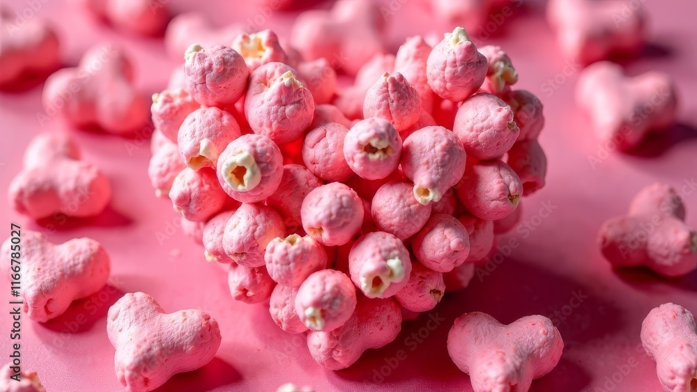 red rose petals. Pink Heart Shaped Popcorn red rose petals. Pink Heart Shaped Popcorn