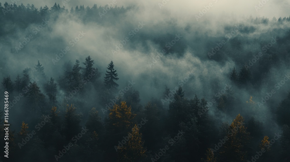 Obraz premium Charred Forest Landscape with Smoke and Contrast
