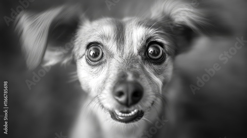 Curious dog gazing into the distance with expressive eyes in a soft blurred background capturing a moment of wonder and intrigue. photo