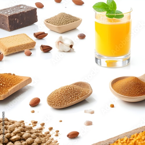 isolated, bread, collection, spice, white, brown, healthy, baked, ingredient, seed, cake, chocolate, rice, set, grain, nut, sweet, fruit, bakery, wheat, loaf, herb, fresh, cinnamon