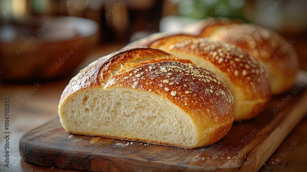 Sliced artisan bread on wooden board. Sliced artisan bread on wooden board.