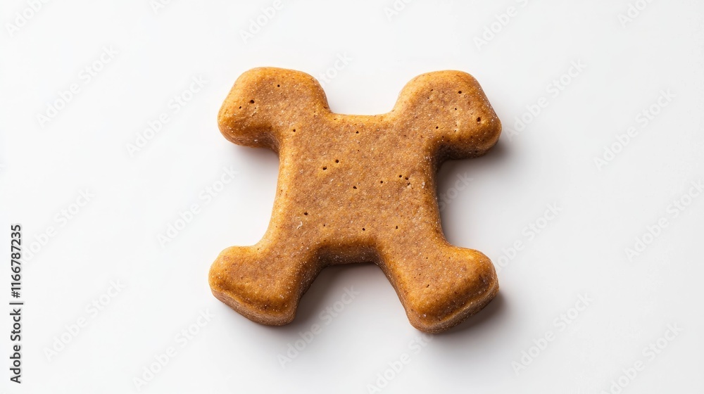 Gingerbread shaped dog treat isolated on white background perfect for pet food advertising and promotional materials.