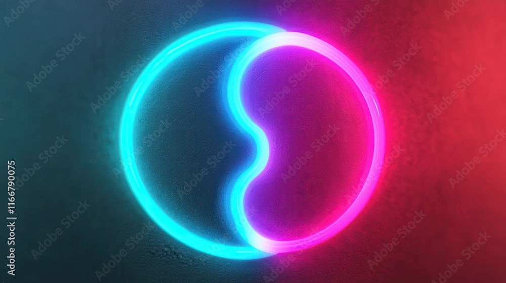Neon Blue and Pink Abstract Shape on a Dark Background, Symbolizing Balance, Unity, Harmony, and Connection in Modern Design Aesthetic Neon Blue and Pink Abstract Shape on a Dark Background, Symbolizing Balance, Unity, Harmony, and Connection in Modern Design Aesthetic