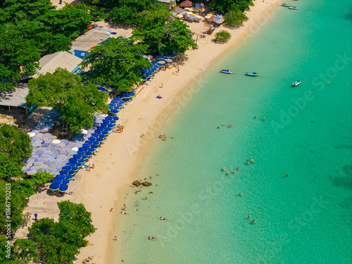 Aerial view Koh Larn island Nual beach and turquoise sea, Pattaya Thailand photo