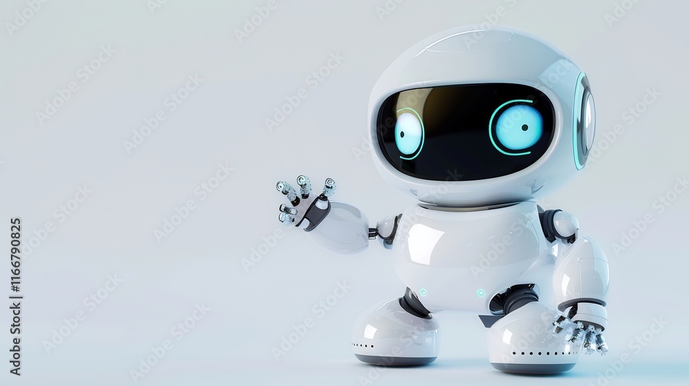 Adorable White Robot, Futuristic Technology, AI, Digital World Adorable White Robot, Futuristic Technology, AI, Digital World