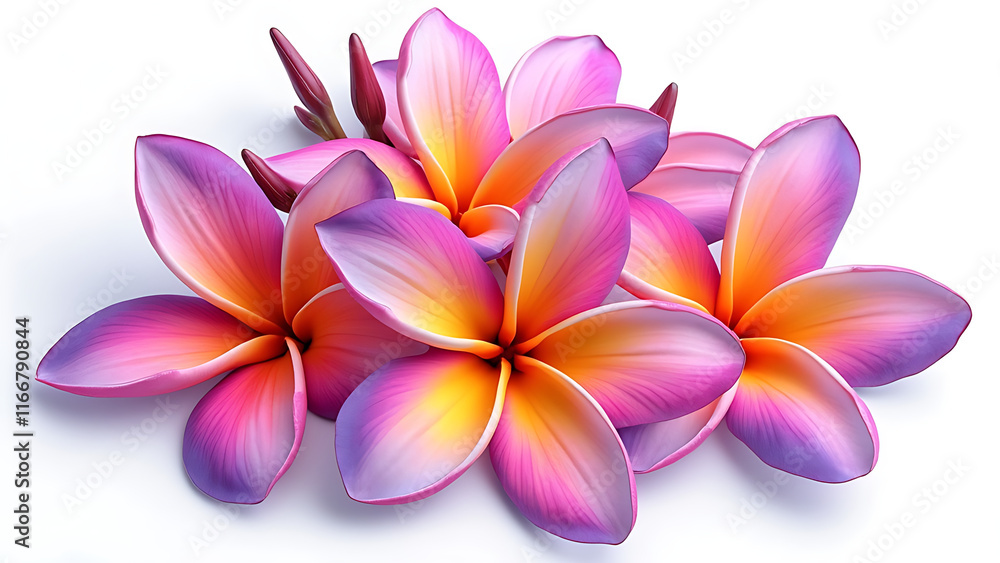 Pink and yellow frangipani plumeria flower isolated on white background, showcasing its tropical beauty and delicate petals, perfect for a spa or floral garden theme Pink and yellow frangipani plumeria flower isolated on white background, showcasing its tropical beauty and delicate petals, perfect for a spa or floral garden theme