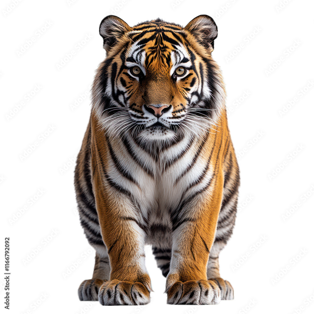Fototapeta premium A realistic depiction of a tiger in a frontal view.