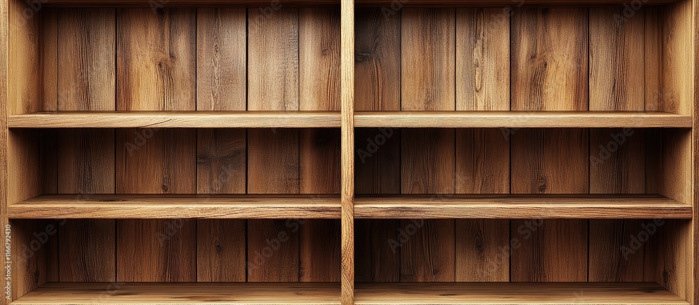 Wooden bookshelf with natural grain showcasing empty shelves ideal for decoration organization or minimalist interior design Wooden bookshelf with natural grain showcasing empty shelves ideal for decoration organization or minimalist interior design