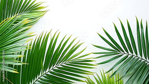 Tropical palm tree leaves and branches on a sunny day photo