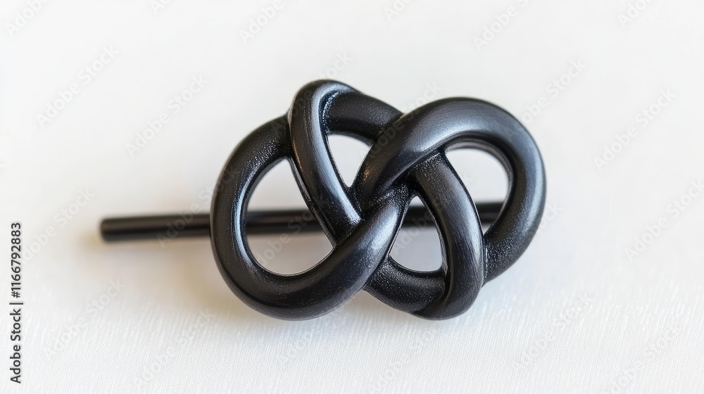 Naklejka premium Elegant Black Hairpin with Intricate Knot Design on White Background
