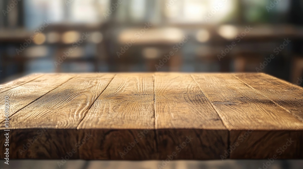 Rustic Wooden Table in Cozy Restaurant with Blurred Background and Warm Lighting Rustic Wooden Table in Cozy Restaurant with Blurred Background and Warm Lighting
