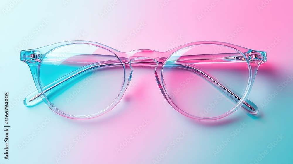 Stylish Transparent Eyeglasses with Colorful Gradient Background Stylish Transparent Eyeglasses with Colorful Gradient Background