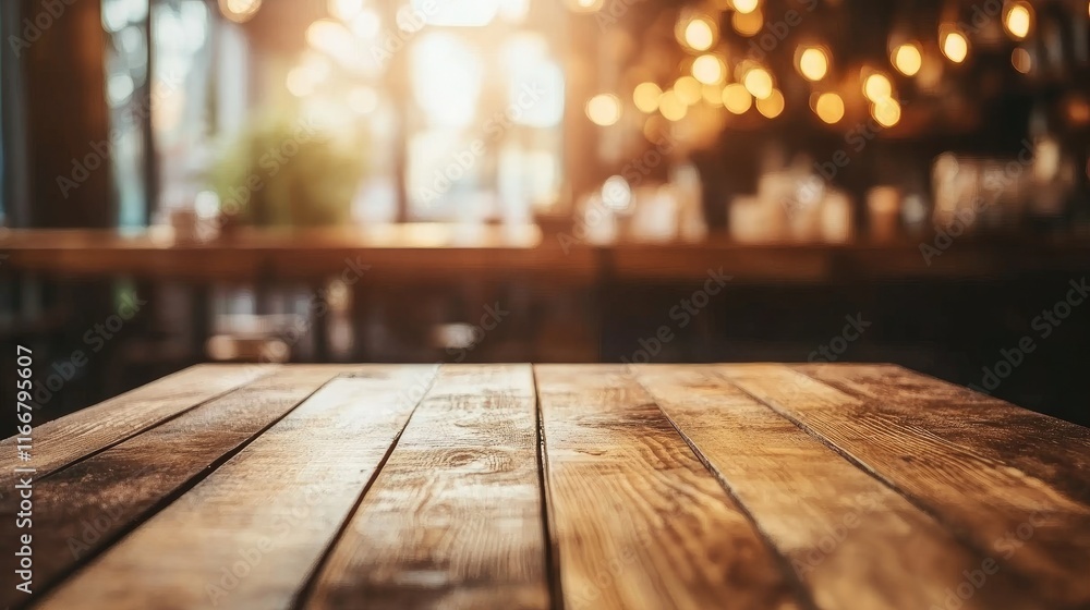 Rustic Wooden Table with Blurred Restaurant Ambiance Ideal for Product Showcase and Marketing Promotions Rustic Wooden Table with Blurred Restaurant Ambiance Ideal for Product Showcase and Marketing Promotions