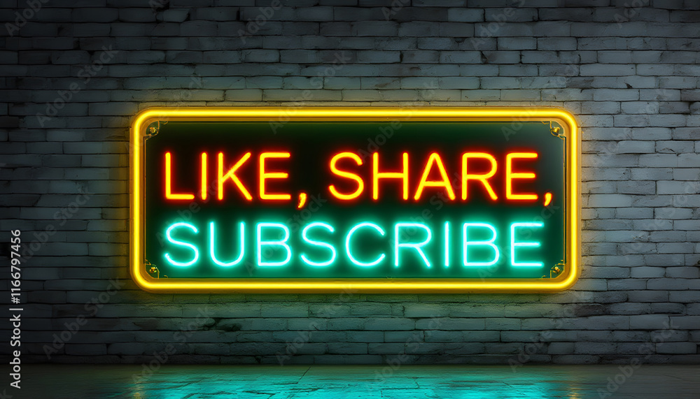 Like Share Subscribe Neon Sign on Brick Wall, Social Media Engagement, Neon Like Share Subscribe Graphic, YouTube and Social Media Promotion, Neon Sign for Engagement Like Share Subscribe Neon Sign on Brick Wall, Social Media Engagement, Neon Like Share Subscribe Graphic, YouTube and Social Media Promotion, Neon Sign for Engagement