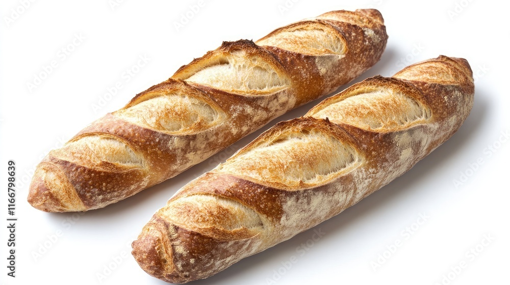 Artisan Baguettes Baked to Perfection on a Bright White Background for Culinary and Bakery Promotions Artisan Baguettes Baked to Perfection on a Bright White Background for Culinary and Bakery Promotions