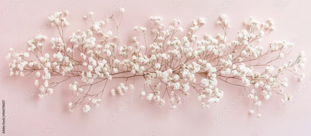 Rustic wooden decor with delicate white dried flowers on pastel pink background perfect for wedding invitations and home decor accents Rustic wooden decor with delicate white dried flowers on pastel pink background perfect for wedding invitations and home decor accents