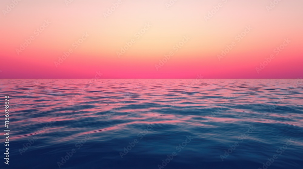 Obraz premium Serene Sunset Over Calm Ocean Waves with Vibrant Pink and Purple Sky Reflected on Water, Creating a Peaceful and Tranquil Seascape Atmosphere for Relaxation