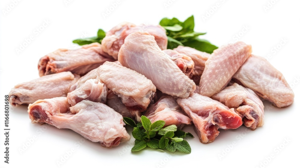fresh raw chicken wings with herbs isolated on white background fresh raw chicken wings with herbs isolated on white background
