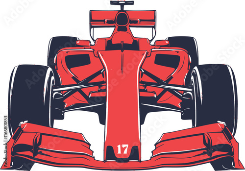 Front view of a red formula 1 car vector icon isolated on a transparent background.