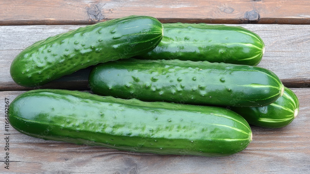 Ripe cucumbers arranged on rustic wooden surface showcasing fresh produce and natural textures Ripe cucumbers arranged on rustic wooden surface showcasing fresh produce and natural textures