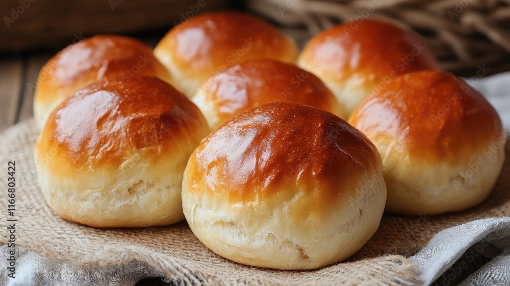 Freshly baked golden bread rolls arranged on a rustic kitchen table showcasing a cozy culinary atmosphere and delicious texture.
