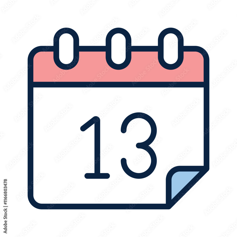 Calendar page showing the number 13 for a specific date Calendar page showing the number 13 for a specific date