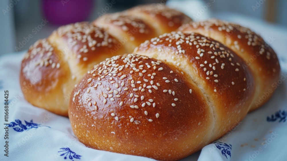 Homemade sesame seed topped wheat bread fresh from the oven showcasing artisanal baking and delicious texture Homemade sesame seed topped wheat bread fresh from the oven showcasing artisanal baking and delicious texture