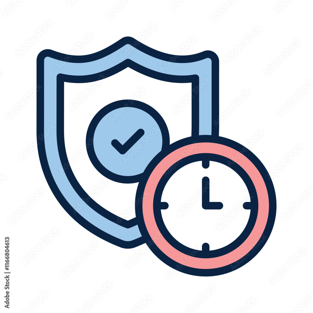 A shield with a clock, conveying a concept of secure time management A shield with a clock, conveying a concept of secure time management