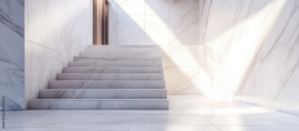 Stunning white marble staircase bathed in sunlight highlighting minimalist architecture and a tranquil atmosphere in a modern corridor. Stunning white marble staircase bathed in sunlight highlighting minimalist architecture and a tranquil atmosphere in a modern corridor.