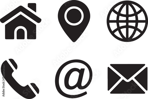 business card and website icon set. contact information icons containing name, location, phone, email and web address symbol. transparent png and vector illustration