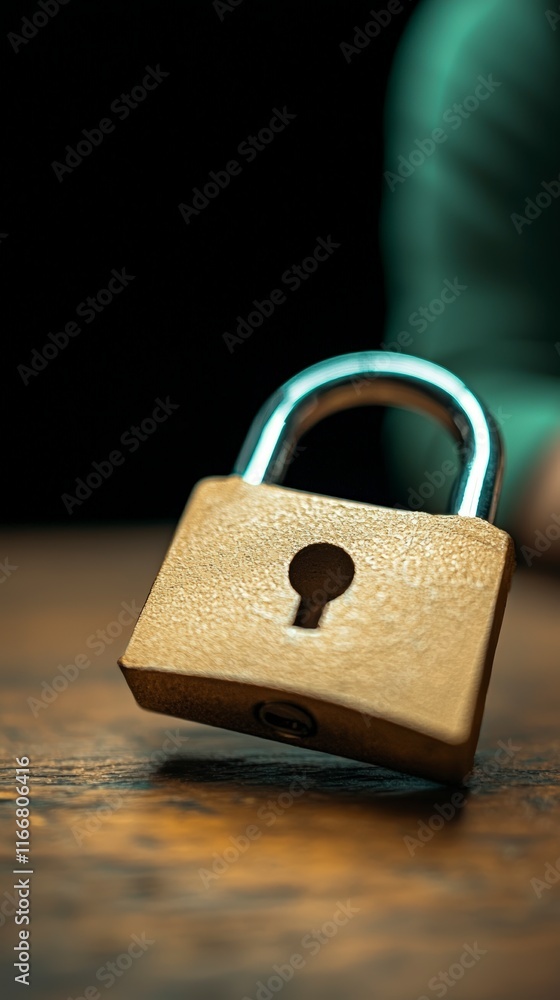 Secure Data Protection Padlock on Wooden Table Secure Data Protection Padlock on Wooden Table