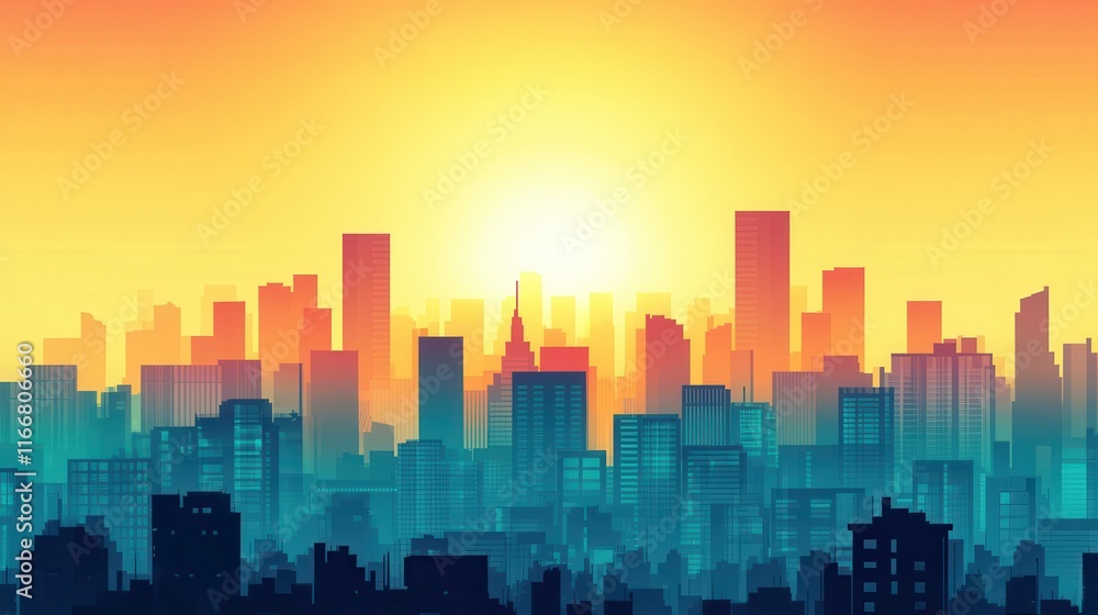 Fototapeta premium Minimalist Cityscape at Sunset with Haze Effect