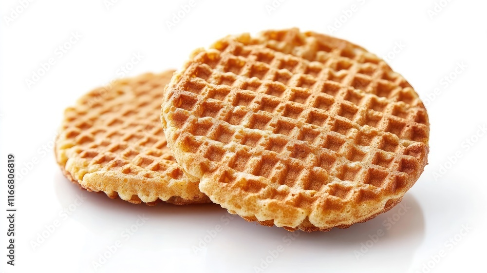 Crispy golden waffles arranged together on a clean white surface showcasing their texture and delicious appeal Crispy golden waffles arranged together on a clean white surface showcasing their texture and delicious appeal