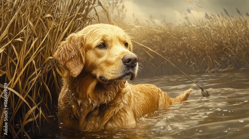 Golden Retriever retrieving ducks in a marsh setting showcasing loyalty and teamwork in outdoor hunting activities