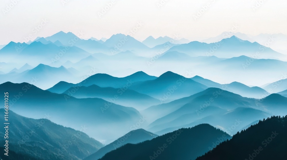 Naklejka premium Serene Mountain Scenery in Minimalist Style