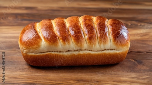 Artisan Loaf of Freshly Baked Bread on Rustic Wooden Surface Ideal for Culinary and Food-Based Designs photo