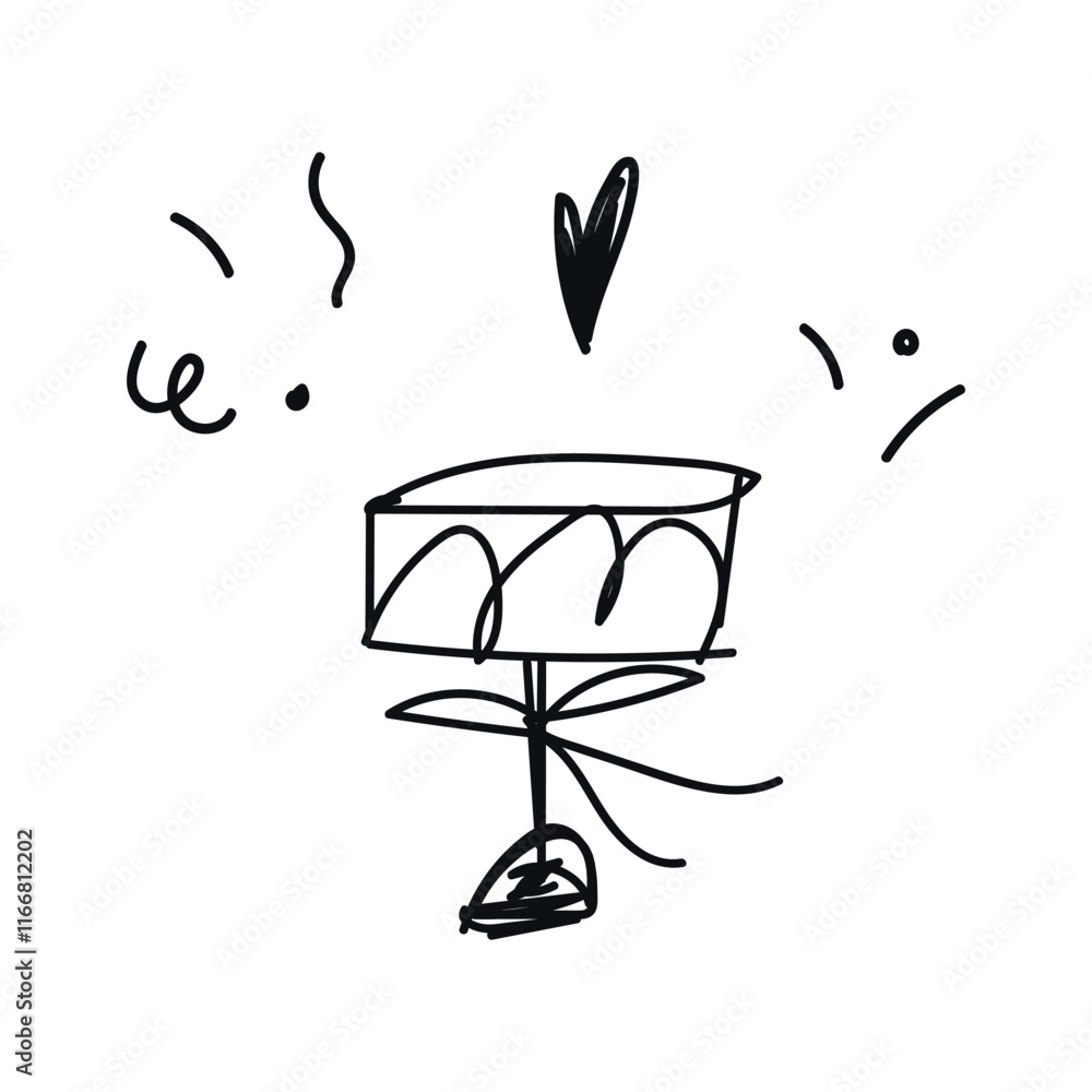 Obraz premium Hand-drawn chalk icon: retro and vintage wedding elements, valentine's day – glass, fireworks and hearts. Doodle-style vector illustration with playful, handwritten design