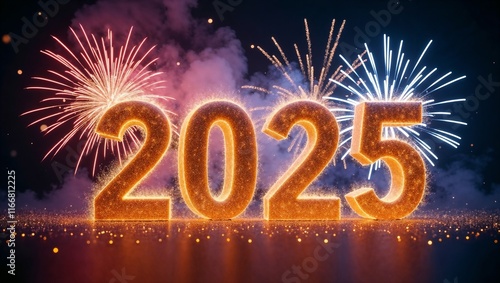 Sparkle-filled 2025 New Year's greeting with vibrant fireworks. Perfect for celebrations!
