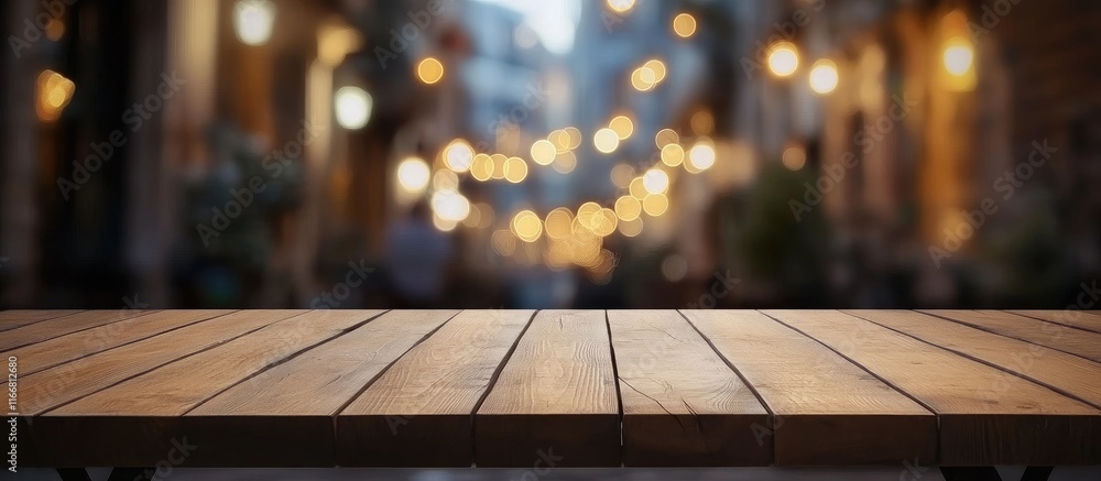 Wooden tabletop with blurred city lights in the background creating a warm ambiance ideal for home improvement or interior design concepts Wooden tabletop with blurred city lights in the background creating a warm ambiance ideal for home improvement or interior design concepts