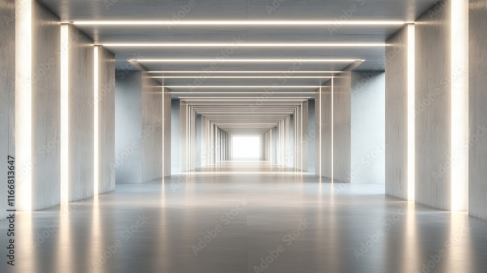Futuristic illuminated corridor with bright light at end. Futuristic illuminated corridor with bright light at end.
