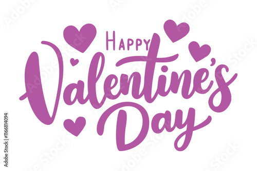 Happy Valentine's Day greeting card design with red hearts and decorative calligraphy. Vector illustration on transparent background.