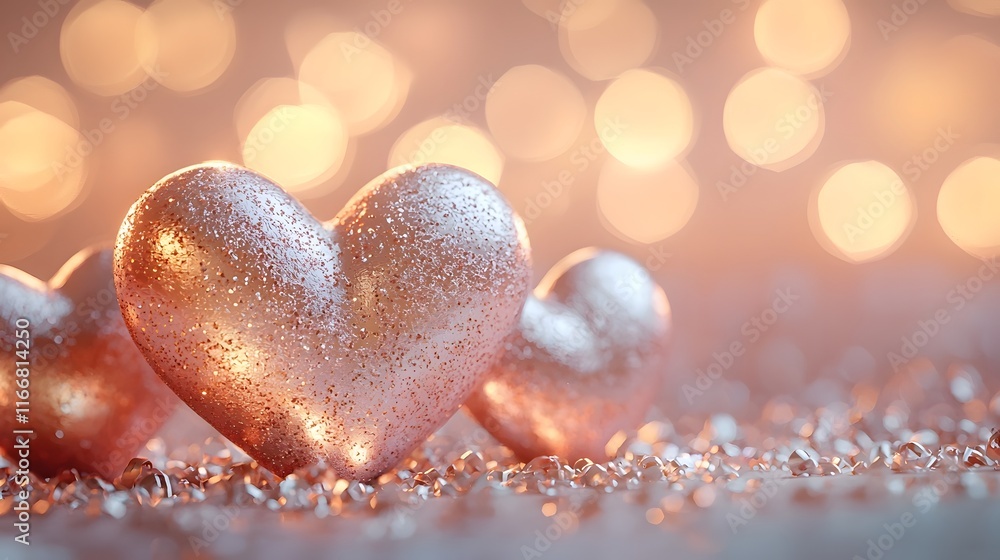 Fototapeta premium Muted gold and blush pink tones create a soft serene and romantic scene featuring a glowing heart accent against a clean gradient background The image has a minimalist