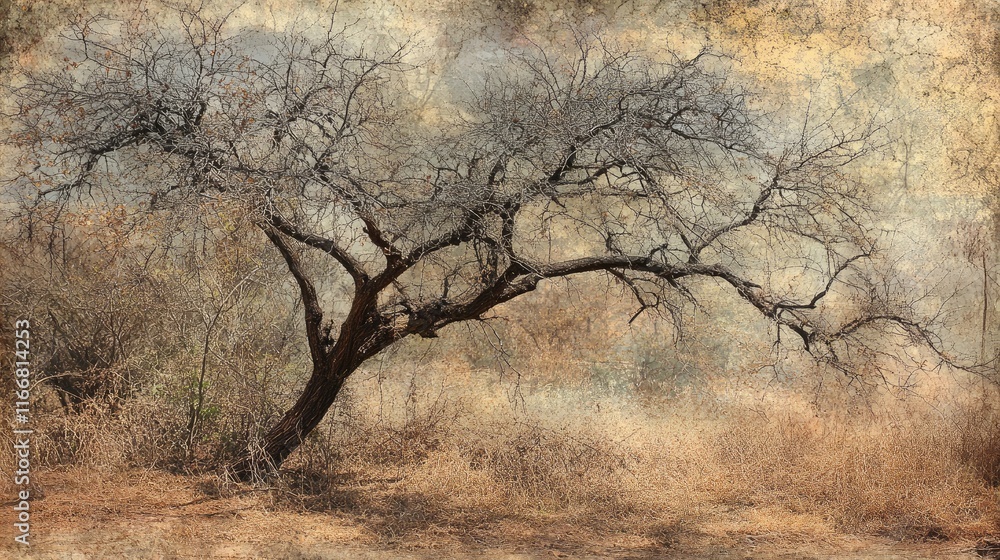 Bare trees in a temperate monsoon park landscape depicting early spring with muted tones and textured background showcasing seasonal transition Bare trees in a temperate monsoon park landscape depicting early spring with muted tones and textured background showcasing seasonal transition