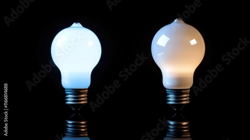 Incandescent and LED light bulbs comparison highlighting energy efficiency and electricity savings concept. photo