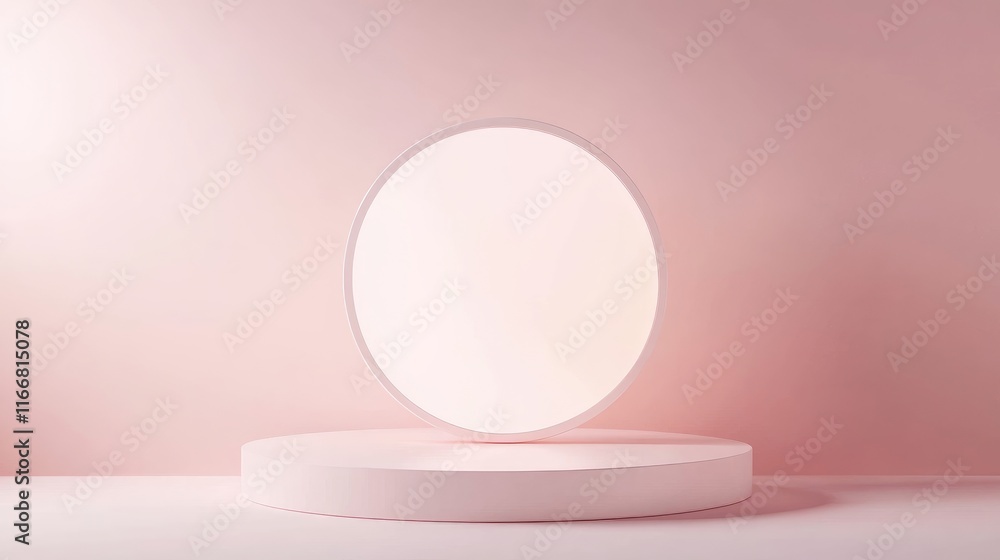 Minimalist geometric round frame mockup for serene neutral interior design background Minimalist geometric round frame mockup for serene neutral interior design background