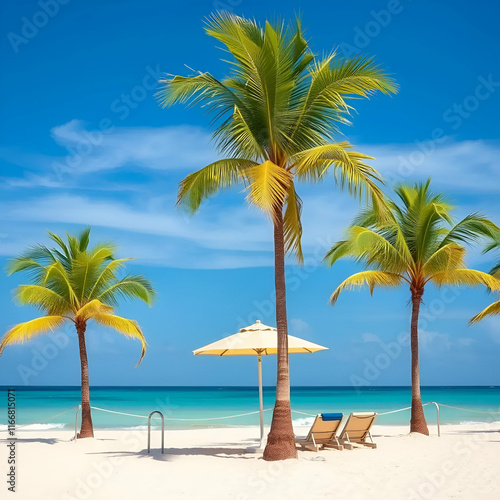 palm trees on beach.