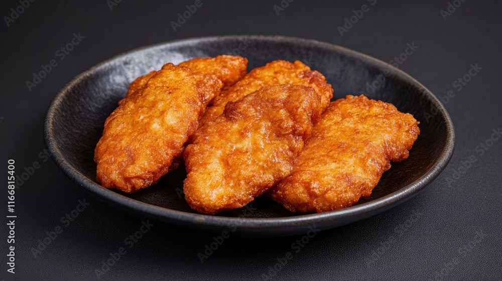 Deep Fried Pork Schnitzels on a Black Plate Crispy German Cuisine Delicacy Deep Fried Pork Schnitzels on a Black Plate Crispy German Cuisine Delicacy