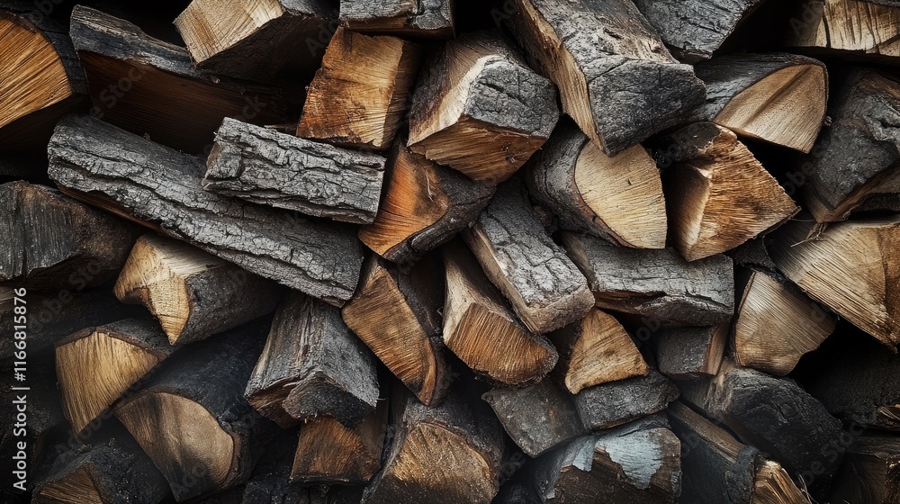 Stacked firewood logs ready for burning in a fireplace providing warmth and comfort during cold weather Stacked firewood logs ready for burning in a fireplace providing warmth and comfort during cold weather