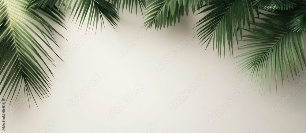 Minimalist white wooden frame mockup adorned with elegant palm leaves for stylish wall decor presentation Minimalist white wooden frame mockup adorned with elegant palm leaves for stylish wall decor presentation
